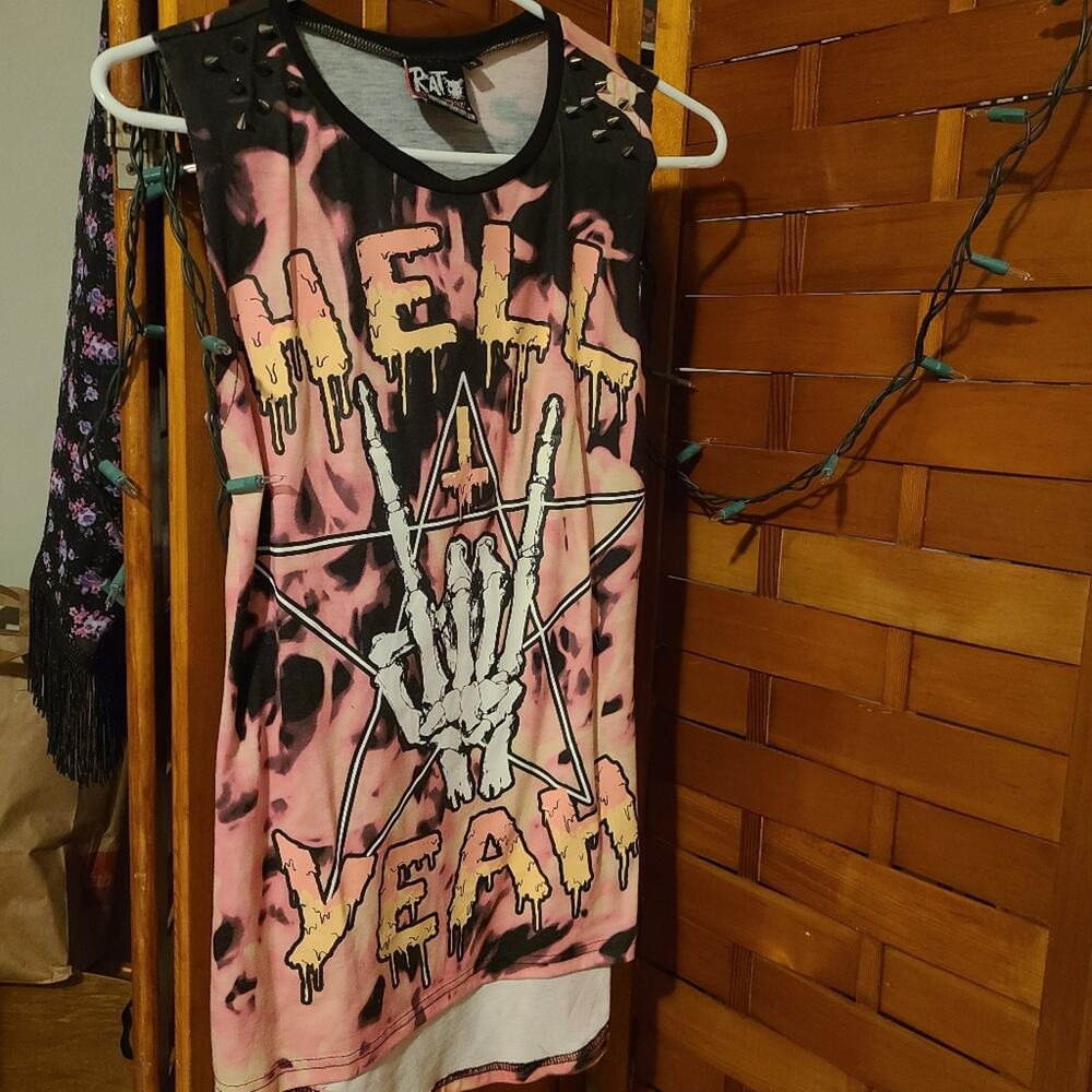 Too Fast Rat Baby Hell Yeah Spiked Devil Hornes Flame Tank